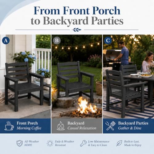 Patio Dining Chairs Set of 2, All-Weather HDPE Outdoor Dining Chair - Image 3