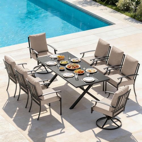 9 PCS Outdoor Patio Dining Set, Patio Table and Chairs Metal Outdoor Patio by RTDTD