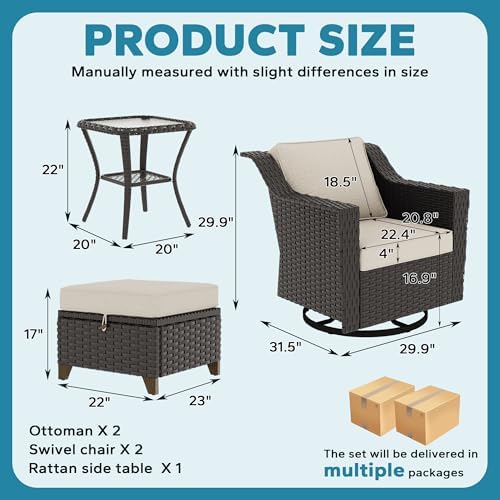 5 Piece Patio Furniture Set, Wicker Outdoor Conversation Set - Image 2