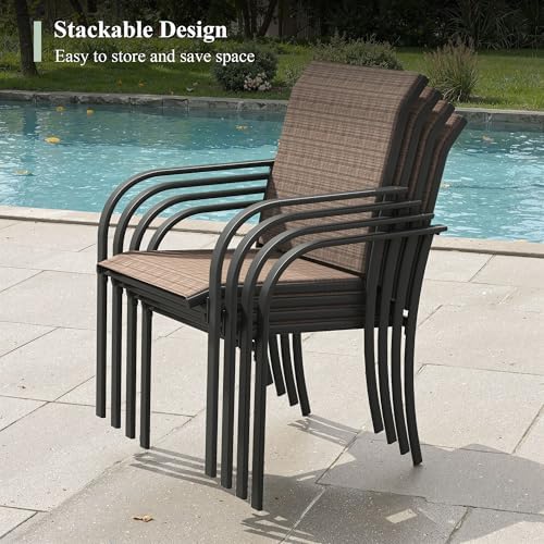 11 Pieces Outdoor Dining Set, Stackable Textilene Paito Chairs & 63.1" Round - Image 4