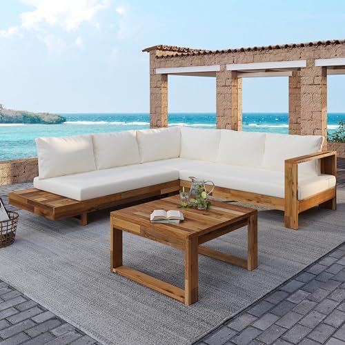 4pc Acacia Wood Outdoor Sectional Sofa Set - Image 4