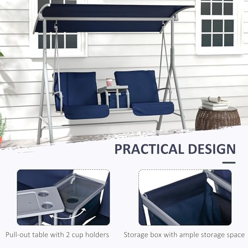 Comfortable Canopy Swing Chair for Two, Adjustable Shade and Storage - Image 4