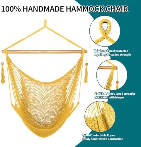 JoyView Hanging Hammock Chair, Caribbean Rope Swing Chair Wood Spreader Bar - Image 5