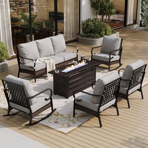 Metal Patio Furniture Set with Fire Pit, Light Grey by SUNSHINEVALLEY