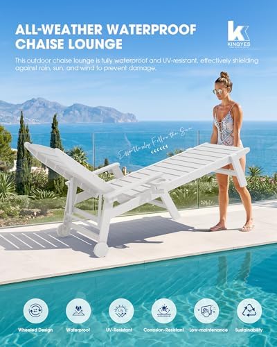 KINGYES HDPE Lounge Chair Outdoor Set of 2, All Weather Pool Lounger - Image 6