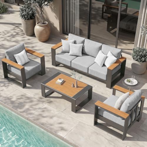 Oversized Aluminum Patio Furniture Set, 4 Pieces Luxury Outdoor Furniture Set by ComfCove