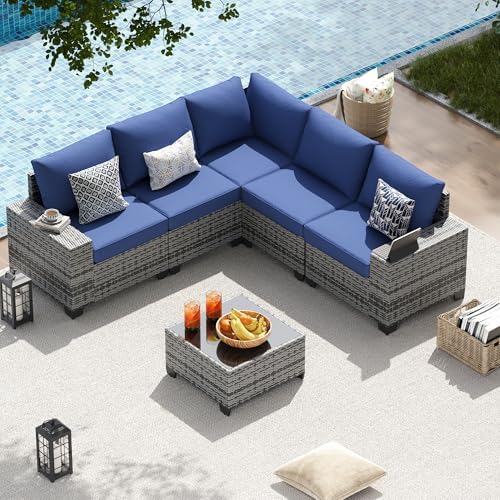 LazySunsets 6 PCS Patio Furniture Set, Outdoor Sectional All-Weather Wicker by LazySunsets