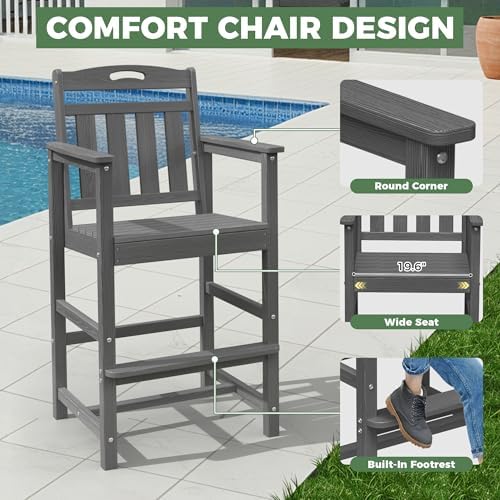 Outdoor Patio Bar Height Table and Tall Adirondack Chairs Set of 2, All-Weather - Image 5