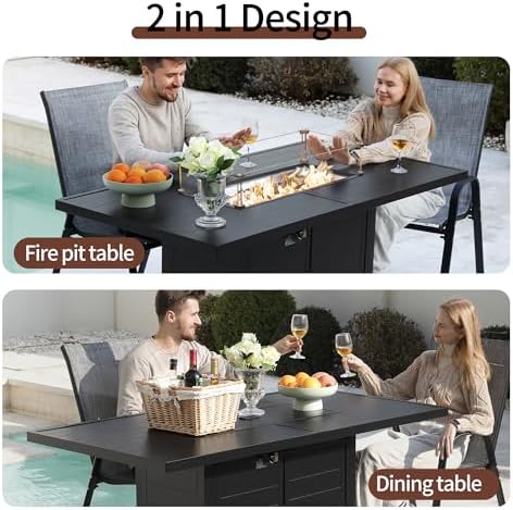 5-Pieces Patio Furniture Set w/ 60" Firepit Table and Patio Chairs - Image 3