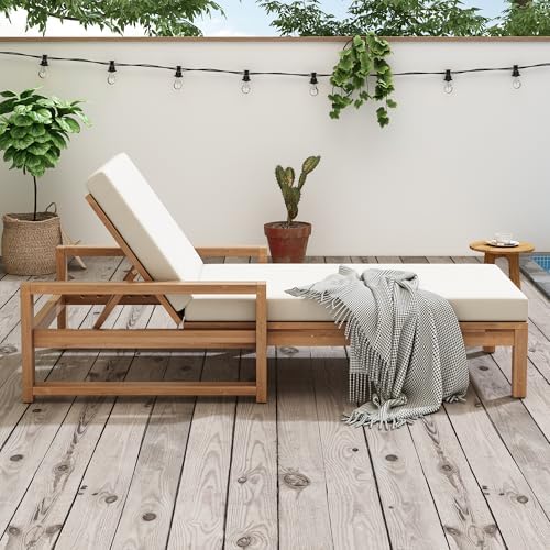 Lounge Chair Outdoor, Acacia Wood Oversized Chaise Lounge Chair - Image 6