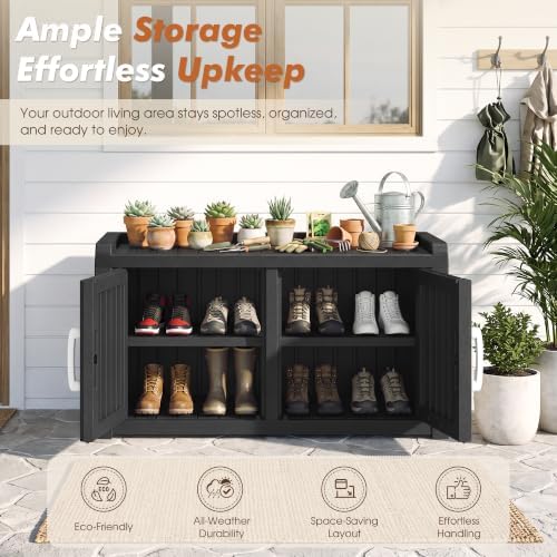 2-Tier Storage Bench, Waterproof UV-Resistant Outdoor Shoe Storage Cabinet - Image 4