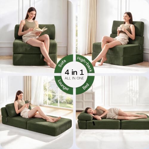 Folding Sofa Bed Convertible 4 in 1 Sleeper Chair Green Twin XL - Image 5