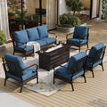 Metal Patio Furniture Set with Fire Pit Table, Peacock Blue by SUNSHINEVALLEY