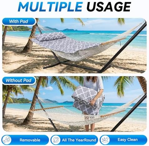 ANAGOO Hammock with Stand, Cotton Rope Hammock with Polyester - Image 6
