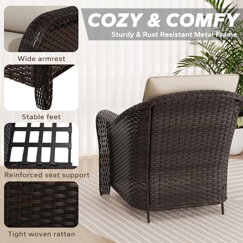 5 Piece Patio Furniture Set, Wicker Outdoor Conversation Set - Image 5