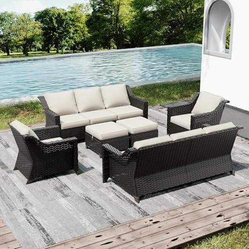 Wicker Patio Furniture Sets, 6 Pieces Upgraded Large Size Outdoor Furniture - Image 6