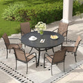 7 Pieces Outdoor Dining Set, Stackable Textilene Paito Chairs & 47.2" Round by ProvideOutdoorSolutions