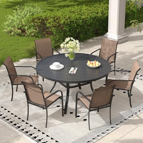 7 Pieces Outdoor Dining Set, Stackable Textilene Paito Chairs & 47.2" Round by ProvideOutdoorSolutions