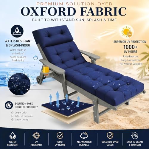 Chaise Lounge Cushion, Waterproof Patio Cushion, 74.4 x 22 Inch - Image 3