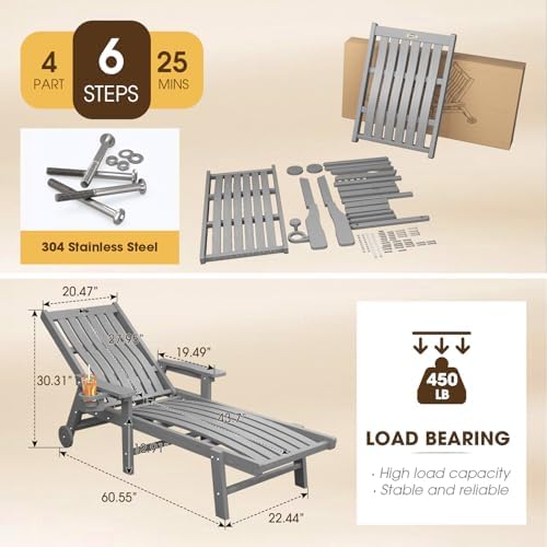 THOEOE Patio Chaise Lounge Chair, HDPE Lounge Chair Outdoor - Image 2