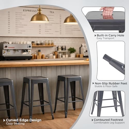 24 Inch Grey Metal Counter Stools - Image 4