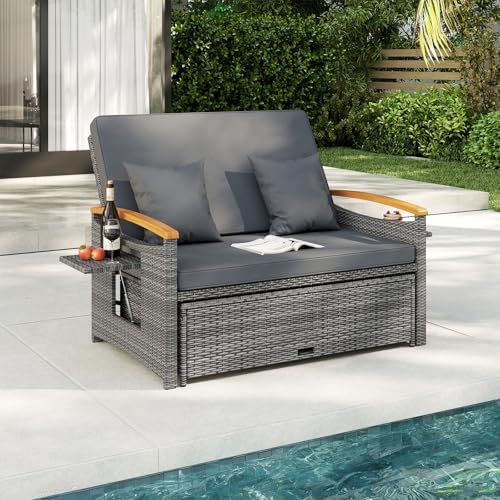 HAPPYGRILL Outdoor Wicker Sofa Daybed, Rattan Loveseat - Image 3