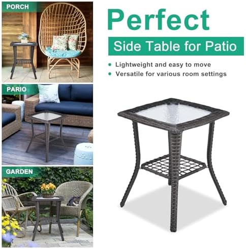 Wicker Rattan Side Table Patio Wicker Table, Outdoor Square Rattan Coffee Table - Image 6