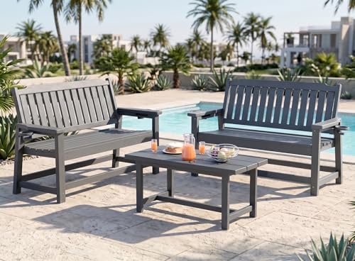 48" Outdoor Bench Set of 2, HDPE Weatherproof Porch Bench, 2-Person Garden by WACASA
