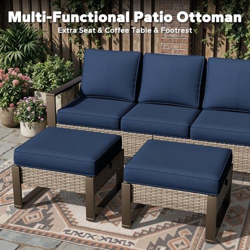 Outdoor Patio Swivel Rocker Chairs, 8 Pieces Wicker Furniture Set, 4 Swivel - Image 6