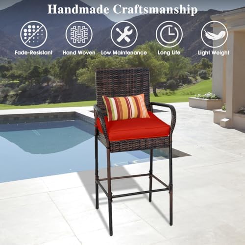 Sundale Outdoor Wicker Bar Stool Set of 2, Patio Counter Height Pub Chair - Image 5