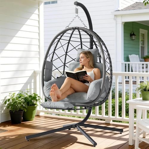Suteck Hanging Egg Chair with Adjustable Footrest & Stand - Image 3
