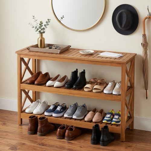 SUPER DEAL 48 in Solid Wood Console Table, 3-Shelf Wooden Outdoor Side Table - Image 2