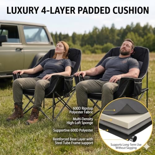 FAIR WIND 2 Pack XL Oversized Padded Camping Chair Heavy Duty - Image 3