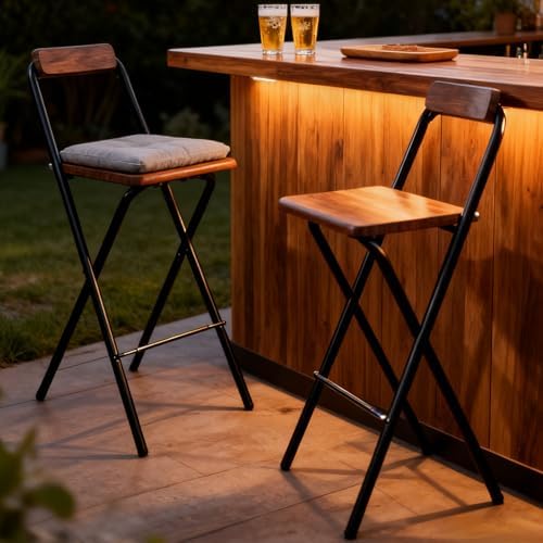 2 Pcs Folding Bar Stool with Backrest 29.5 Inch Portable Tall Foldable Stool by Sintuff