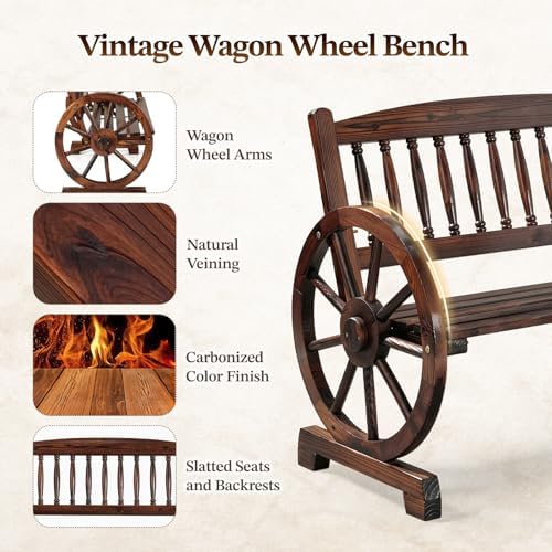 Outvita 41'' Outdoor Wooden Bench, 2-Person Garden Bench Seats, Dark Brown - Image 4