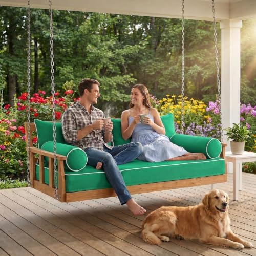 Outdoor Twin Size Swing Cushion & Pillows Cover, Forest Green - Image 3