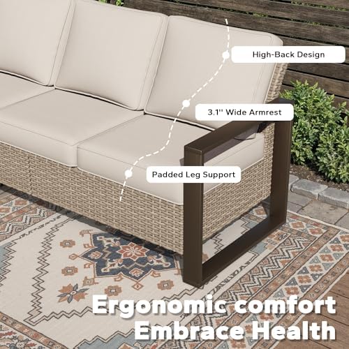 Outdoor Patio Wicker Sofa, 3-Seater Rattan Sofa - Image 4