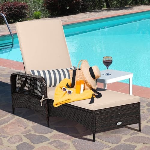Tangkula Wicker Chaise Lounge Outdoor Set of 2, Patio Rattan Reclining Chaise - Image 4