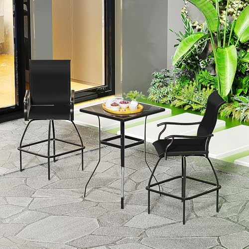 Patio Bar Set 2pcs Swivel Bar Stools Outdoor Bistro Textilene Furniture by Enjoyyourlife