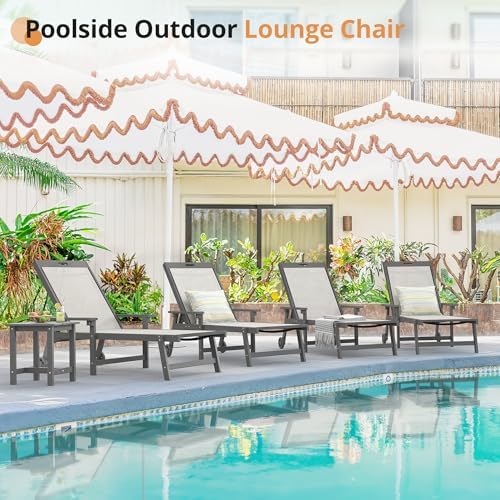 LUE BONA Lounge Chair Outdoor Set of 2, HDPS & HDPE Wicker Adjustable Chaise - Image 4