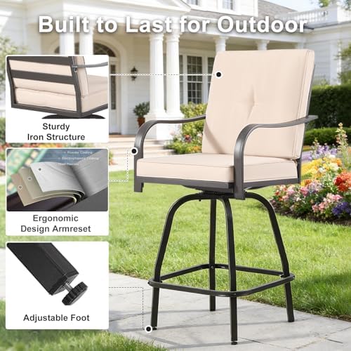 Outdoor Swivel Bar Stools Set of 2, High Top Patio Chairs - Image 6