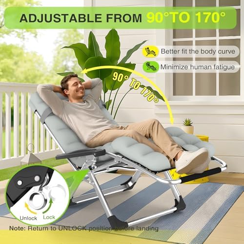 Suteck Zero Gravity Chair, Reclining Camping Chairs w/Removable Cushion - Image 3