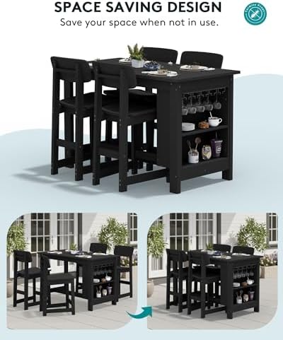 SERWALL 8-Piece Outdoor HDPE Counter-Height Bar Dining Set - Image 5