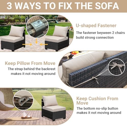 Jing's Villa 9-Piece Patio Furniture Set, All-Weather Outdoor Wicker Sectional - Image 6