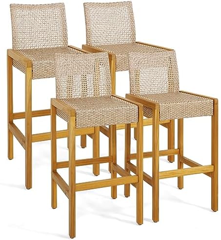 HAPPYGRILL Wicker Bar Stools Set of 4, Patio Chairs by HAPPYGRILL
