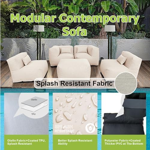Dineli ANNYH Patio Garden Sectional Conversation Set Outdoor Modular Sofa - Image 3