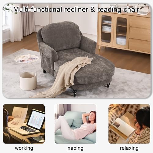 59.8" Chenille Chaise Lounge Chair Indoor Oversized Reading Chair - Image 6