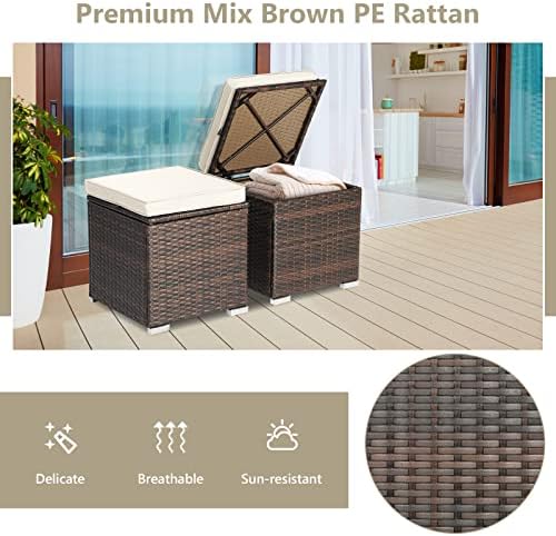 ORALNER 16" Outdoor Ottoman, All-Weather Rattan Cube Footstool w/Removable - Image 3