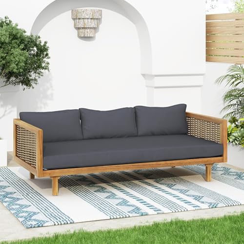 3 Seater Outdoor Patio Sofa, Solid Acacia Wood Frame by Unknown