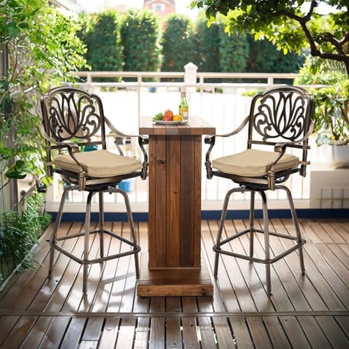 6 Piece Outdoor Patio Swivel Bar Stools, All-Weather Cast Aluminum Bar Height - Image 2